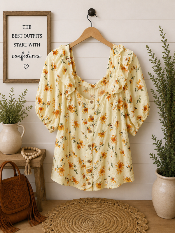 Maurices yellow flower print top Size 2XL
