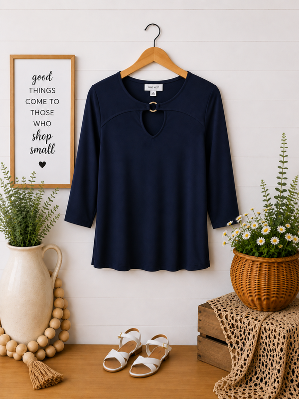 Nine West navy key hole ladies top Size Medium