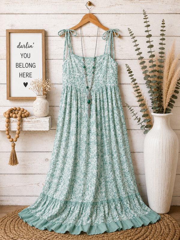 In loom green & white floral sundress Size Small
