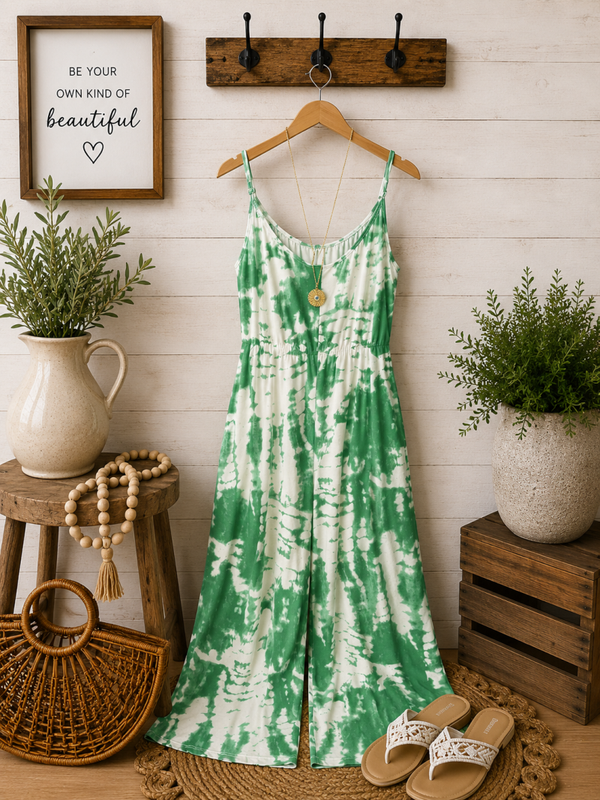 Super Soft green & white pocketed jumpsuit Size XL