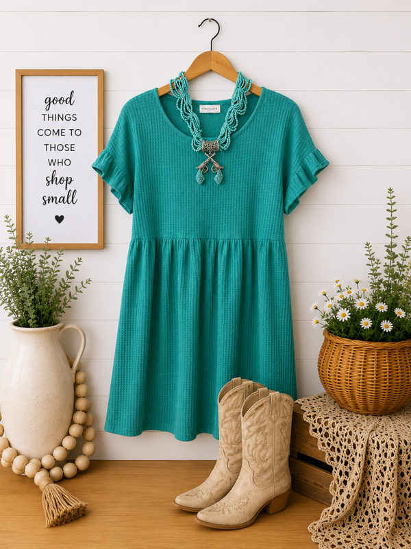 First Love green waffle dress Size Large