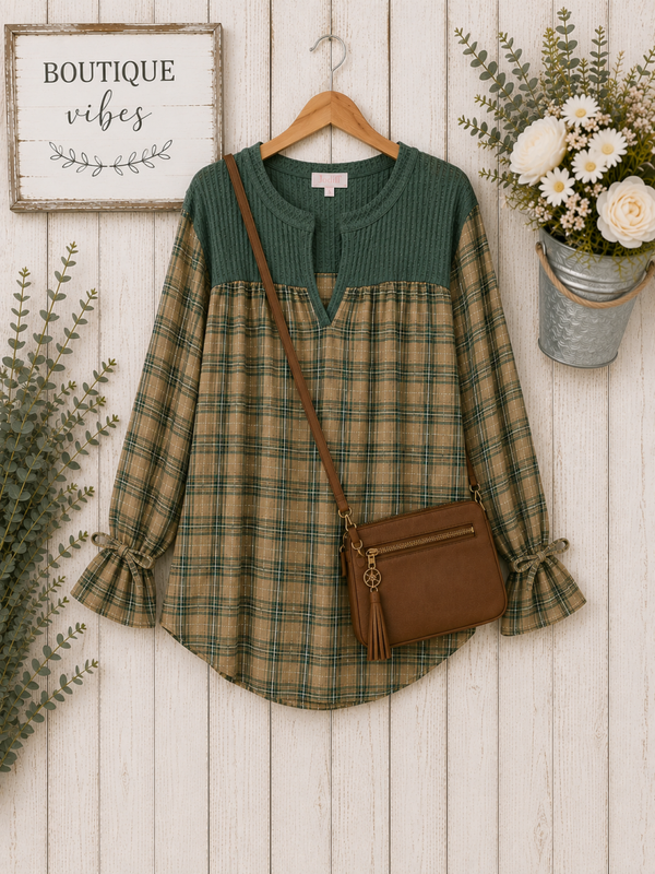 Suzanne Betro Weekend green plaid top Size Large