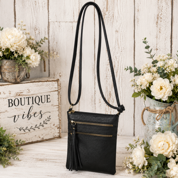 Vegan leather small black crossbody purse