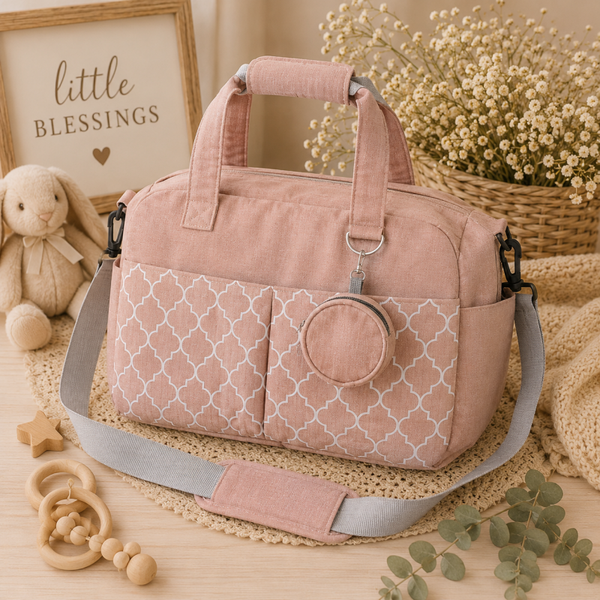 Pink canvas large pink diaper bag