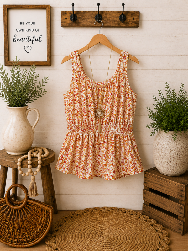 Wonderly white and brown printed tank Size XL