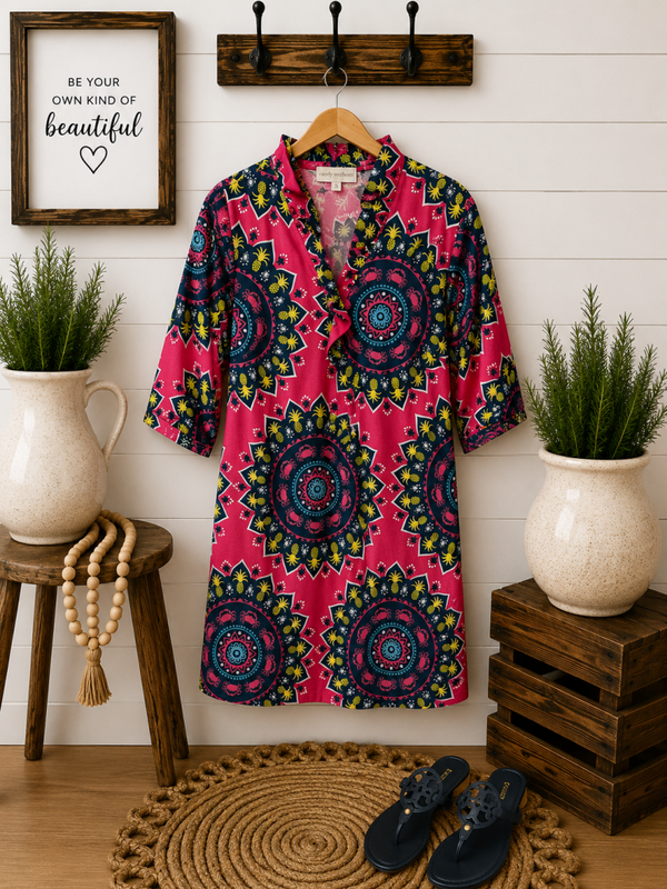 Simply southern pink printed dress Size Small
