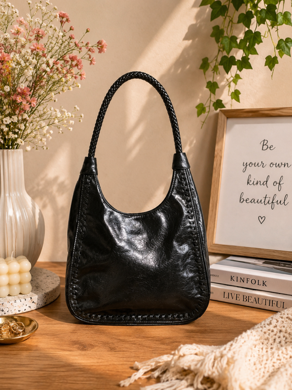 Black vegan leather purse