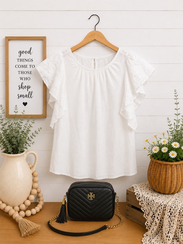 Michael Kors white embroidered sleeve top Size Large