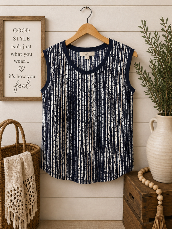 Loft navy & white tank top Size Large