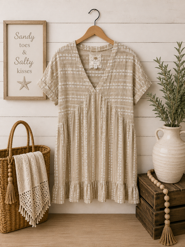 Cupio beige & white linen dress size medium