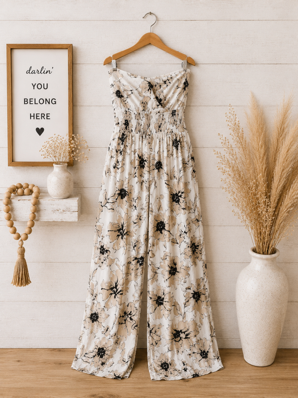 Promesa white floral print strapless jumpsuit Size Small