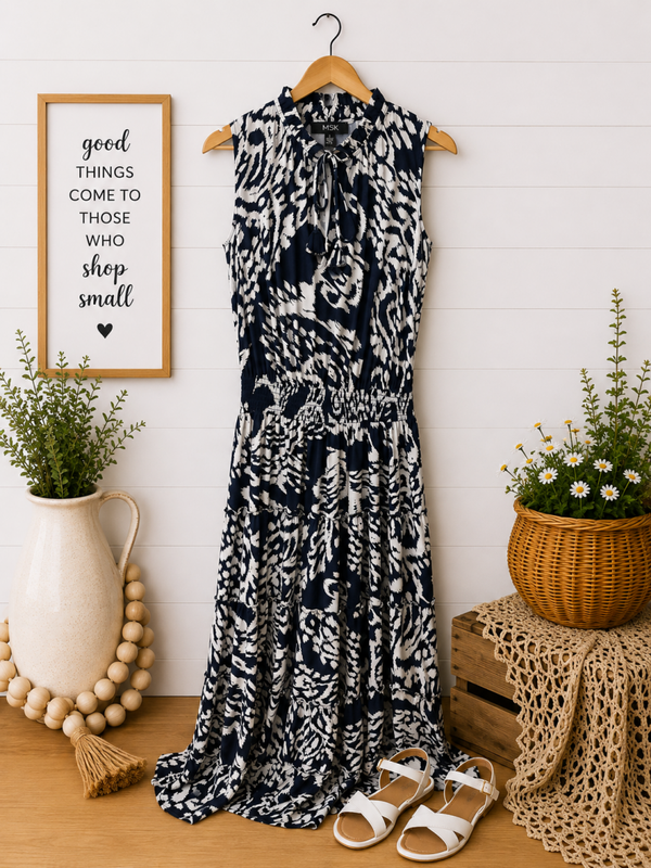 MSK navy & white maxi dress Size Small