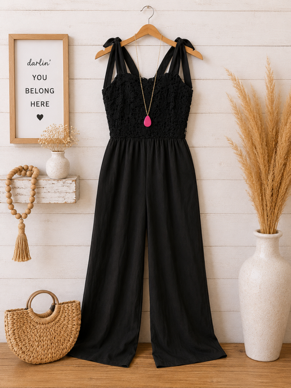 In February black crochet top jumpsuit Size Medium