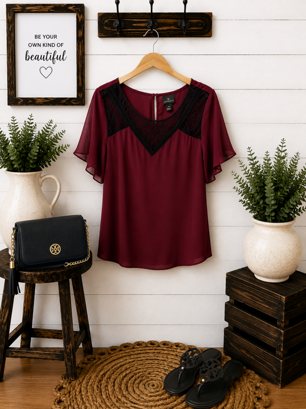 Worthington Maroon & Black top Size Medium