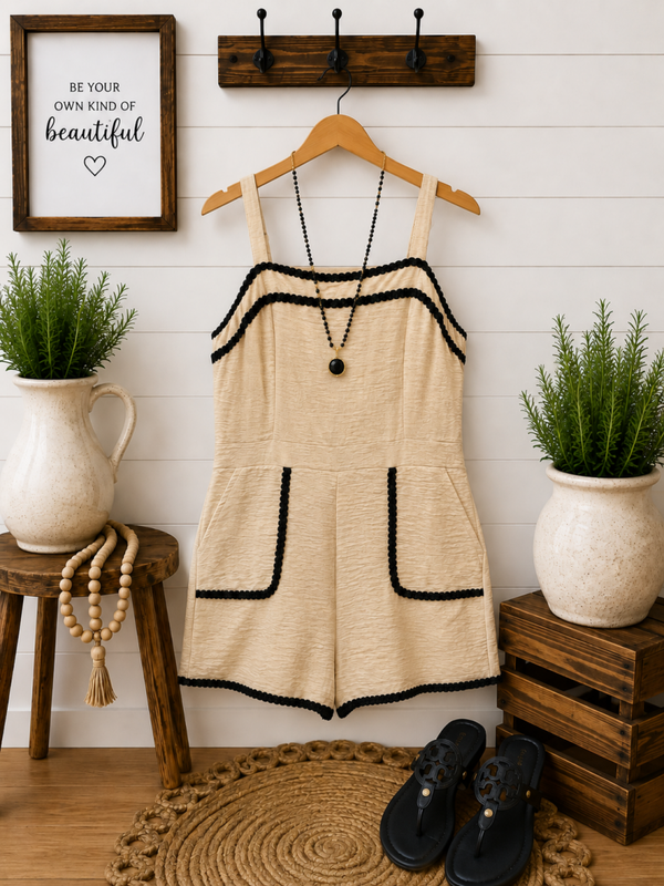 No Comment tan & black romper with pockets Size XL