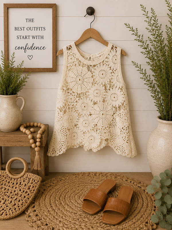 Rebellion off white crochet tank Size Medium