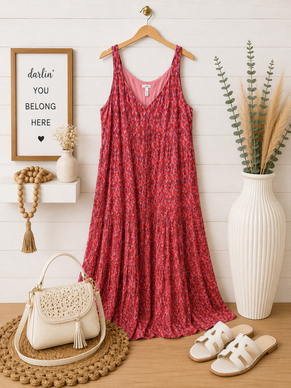 Joie red print maxi dress size XL