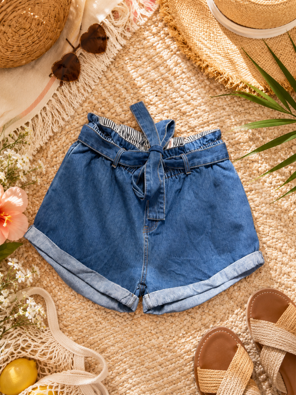Denim Shorts with belt Size Large