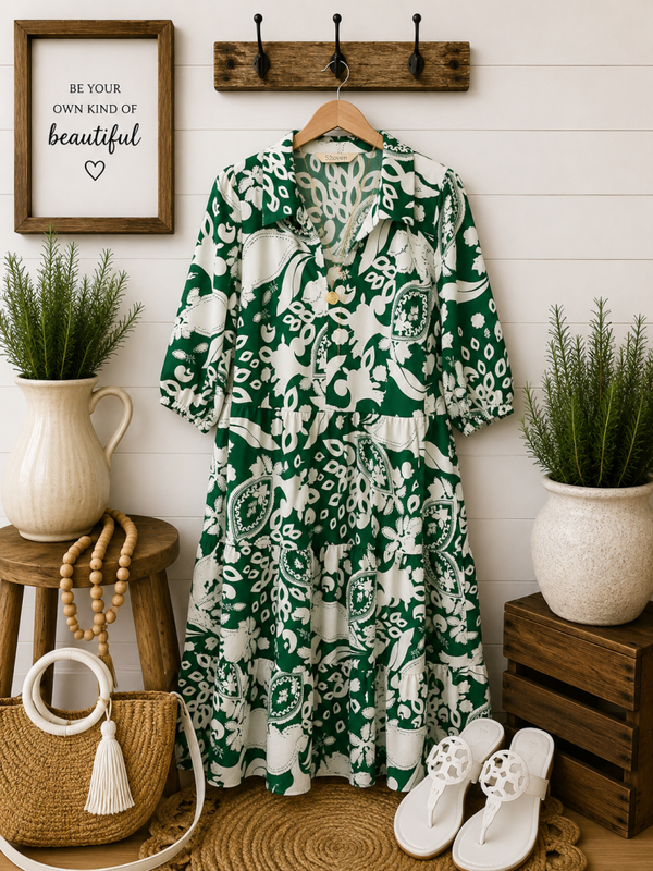 52Seven white & green print maxi dress Size 2XL