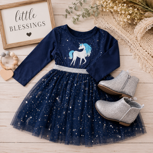 Navy & silver unicorn tool dress Size 4T