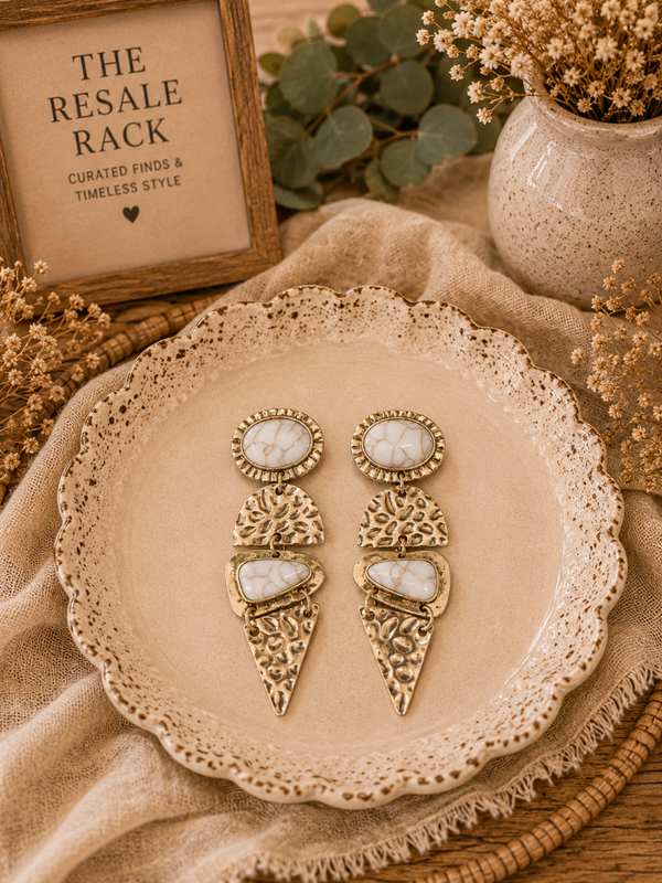 White turquoise style and hammered metal earrings