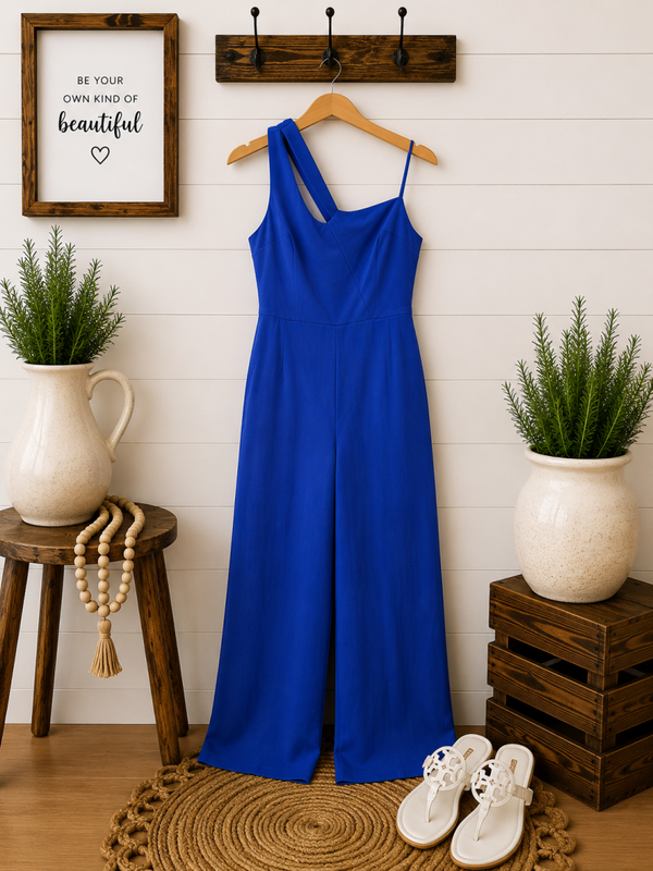 Crystal Sky Royal off the shoulder jumpsuit Size Large