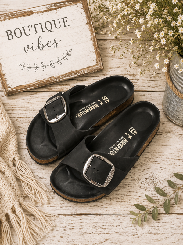 Birkenstock Madrid big buckle black sandals Size L 10