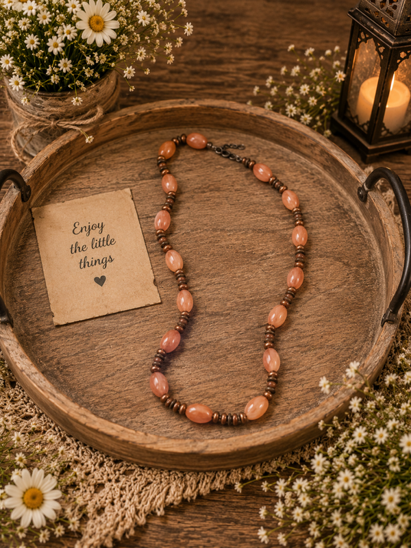 Peach and Brown long beaded necklace