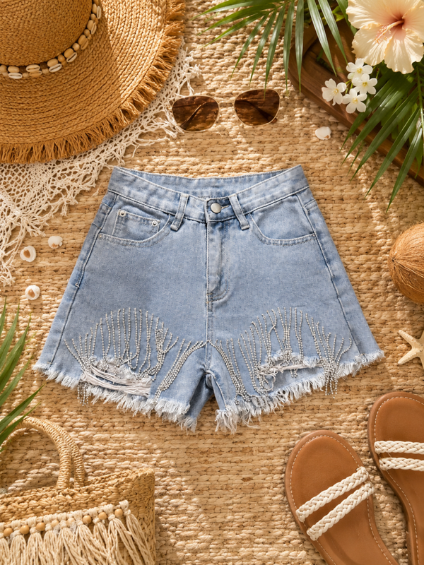 Light denim shorts with rhinestone accents Size Small