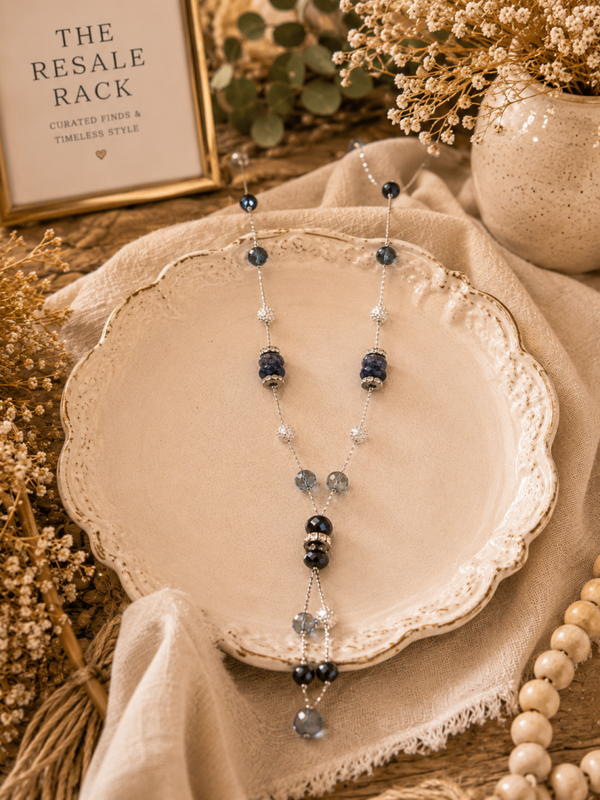 Black and silver beaded long necklace
