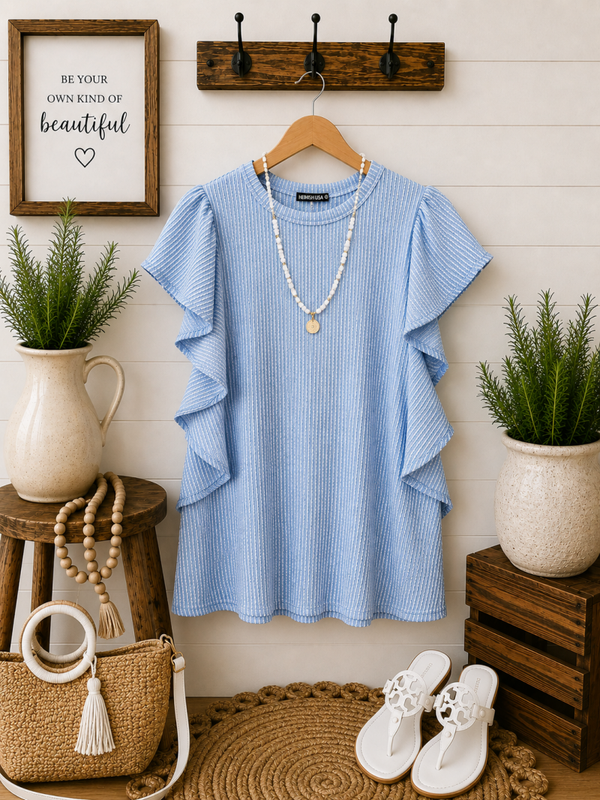 Hemish blue ruffle sleeve top Size Small