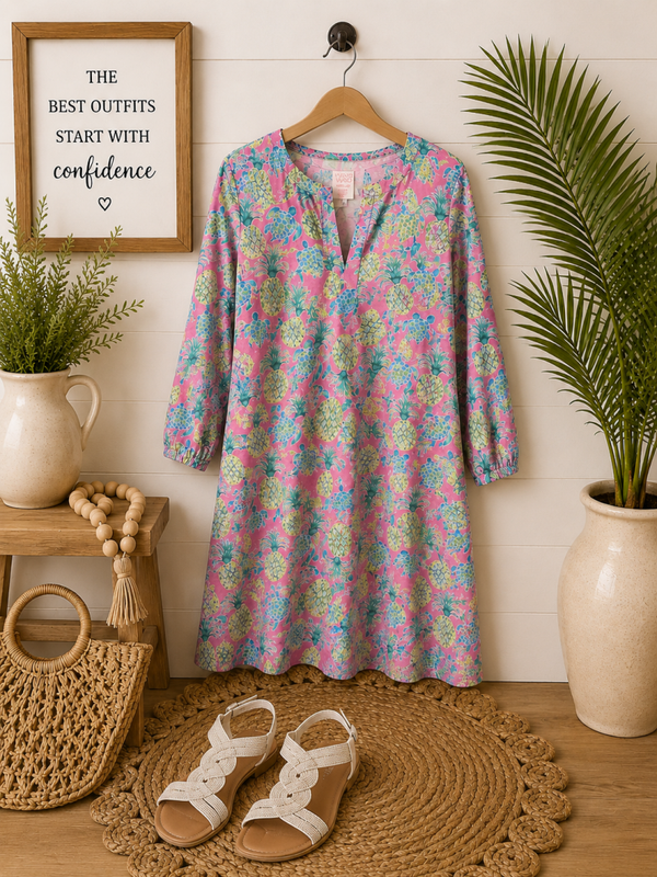 Alvin’s Island pink printed sun dress Size Medium