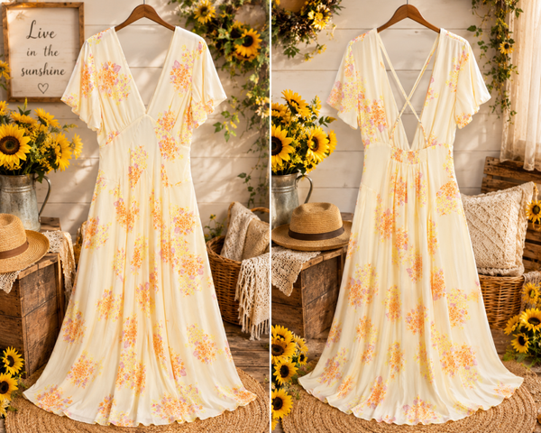 Yellow elegant printed dress Size Medium