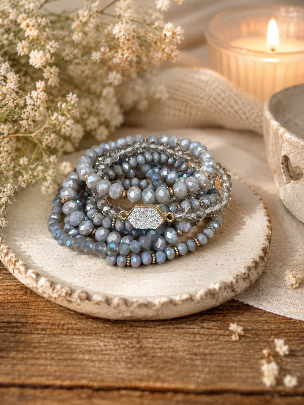 7 layer silver stretch bracelet
