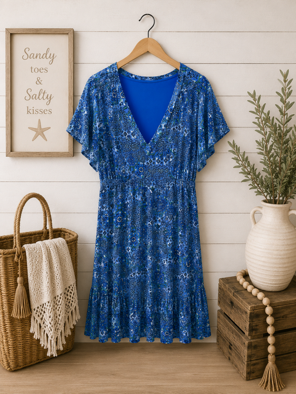 Blue Printed mid length dress Size XL
