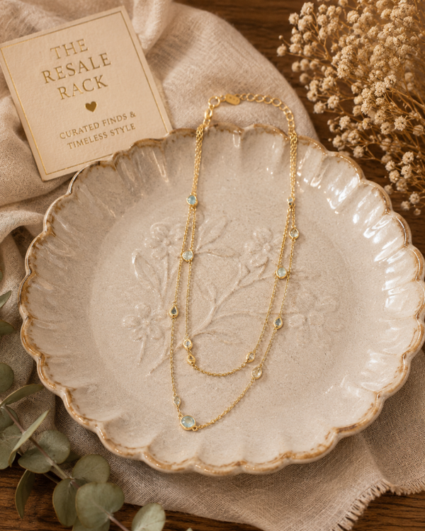 Gold tone layered multi stone necklace