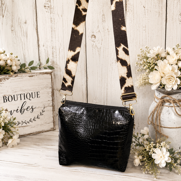 Carlos vegan leather black crossbody purse