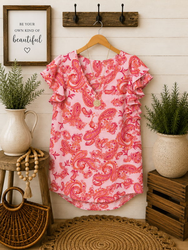 Chaus Pink paisley print top Size Large