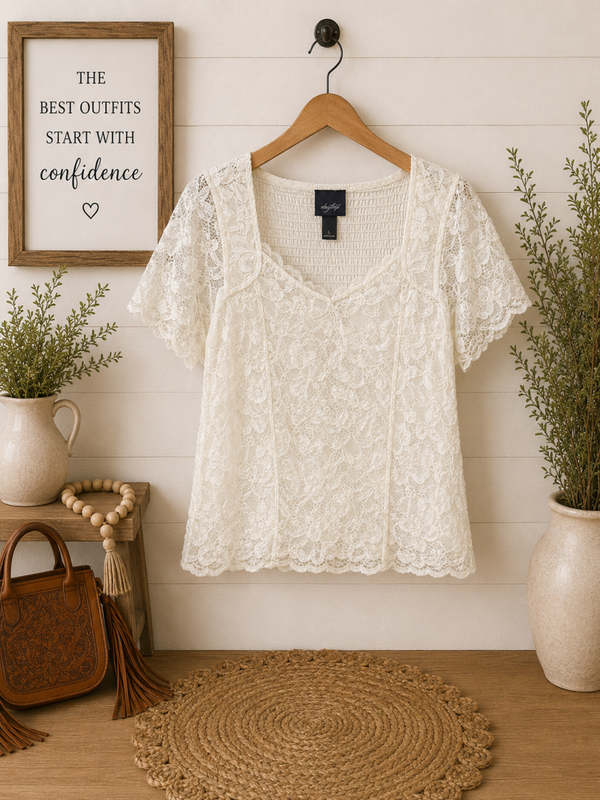 Day trip white lace crochet top Size Large