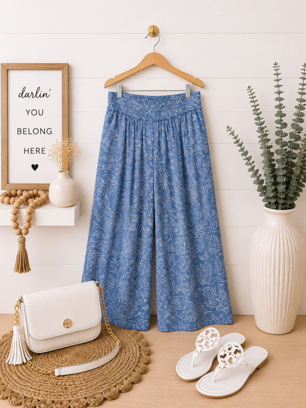 Wonderly blue & white flowy pants Size 2X