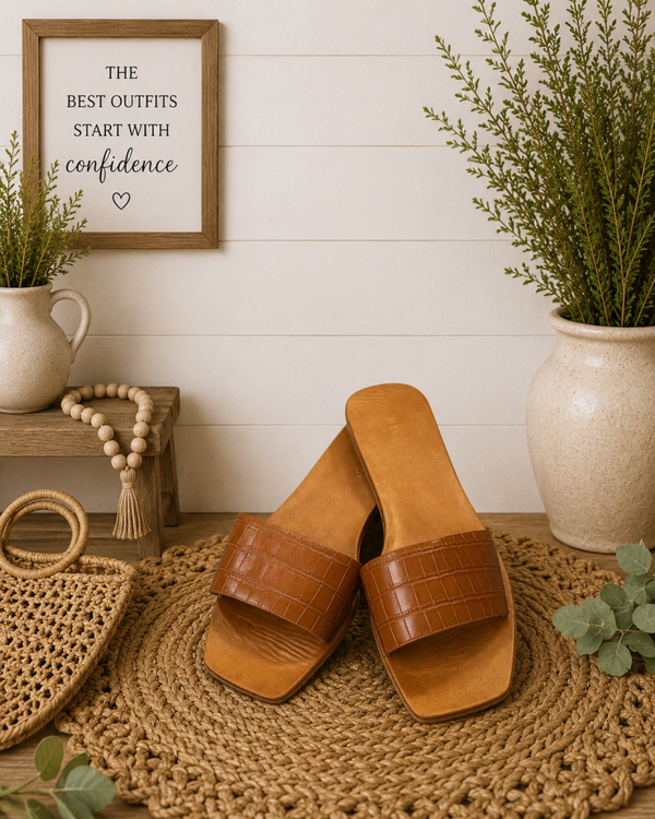 Bamboo Brown slide sandals Size 7