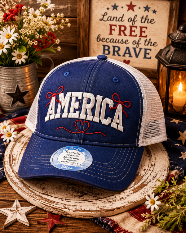 America with bows Blue/White snapback ponytail hat