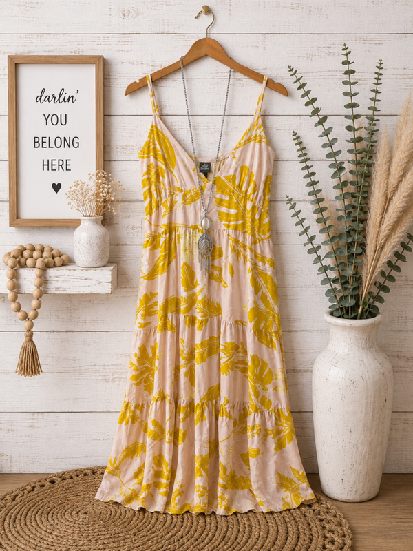 Wild fable pink & yellow printed maxi dress Size Medium