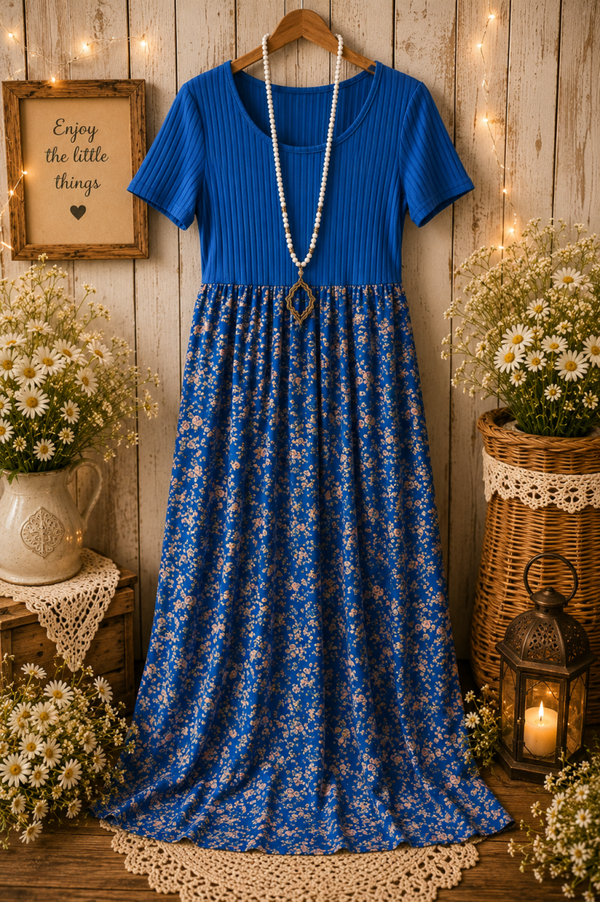 Blue and flowered maxi dress Size Large