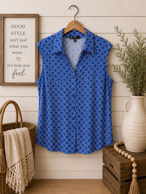Ashley Blue Royal blue & white top Size 2XL