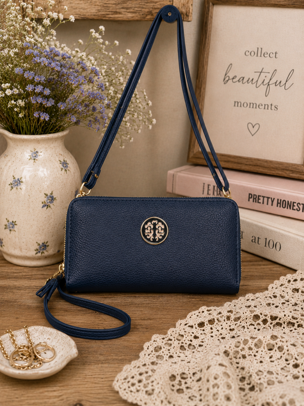 Navy wallet size cross body purse