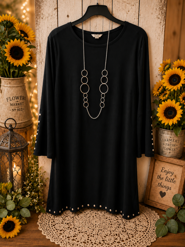 Black silver studded mid length dress Size XL