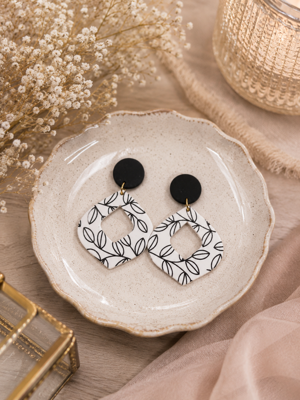 Black and white post earrings