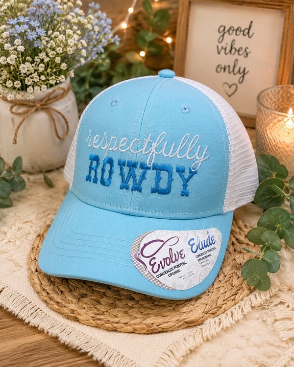 Respectfully Rowdy Lt. Blue/White snapback ponytail hat