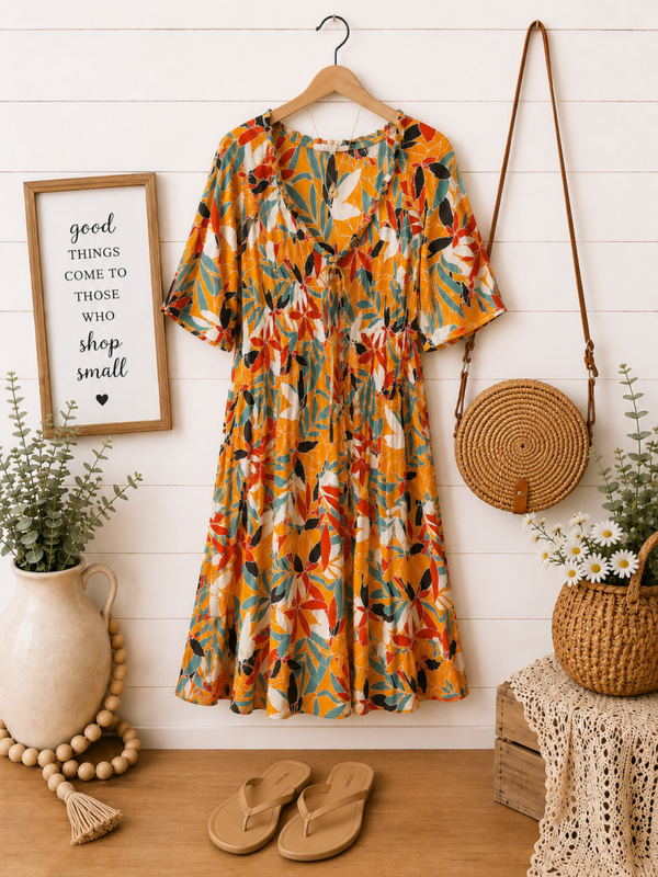 Chloe & Rene orange and white printed dress Size XL